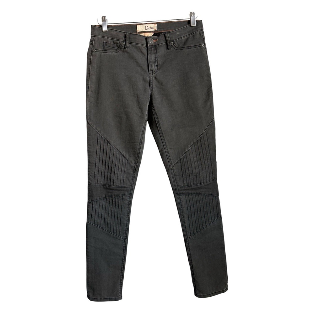 Dittos Womens Grey Moto Mid Rise Ribbed Pin Tuck Paneled Legging Pant Size 28